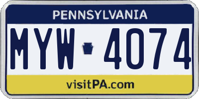 PA license plate MYW4074