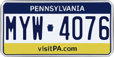 PA license plate MYW4076