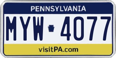 PA license plate MYW4077