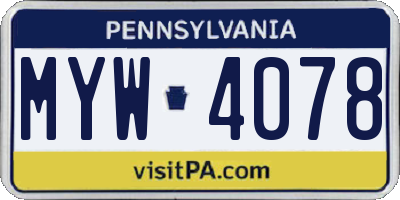 PA license plate MYW4078