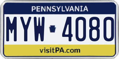 PA license plate MYW4080