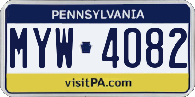 PA license plate MYW4082