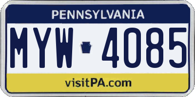 PA license plate MYW4085