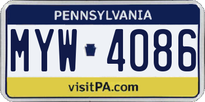 PA license plate MYW4086