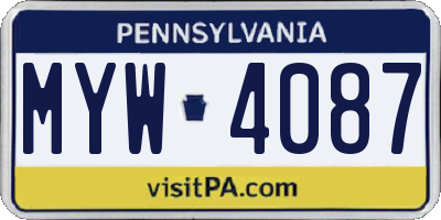PA license plate MYW4087
