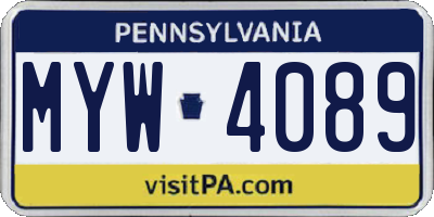 PA license plate MYW4089