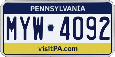 PA license plate MYW4092