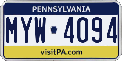 PA license plate MYW4094