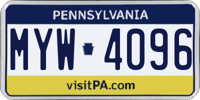 PA license plate MYW4096