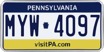PA license plate MYW4097