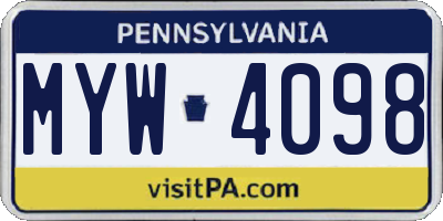 PA license plate MYW4098