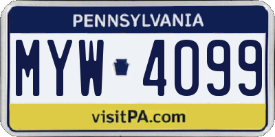 PA license plate MYW4099