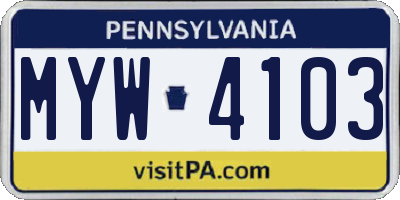 PA license plate MYW4103