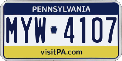 PA license plate MYW4107