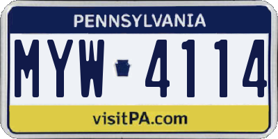 PA license plate MYW4114