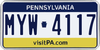 PA license plate MYW4117