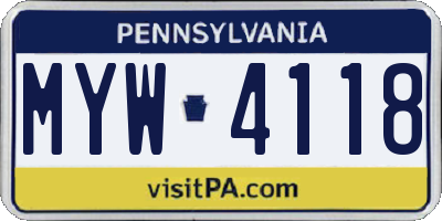 PA license plate MYW4118