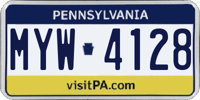 PA license plate MYW4128