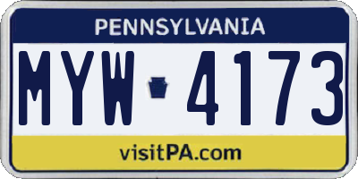 PA license plate MYW4173
