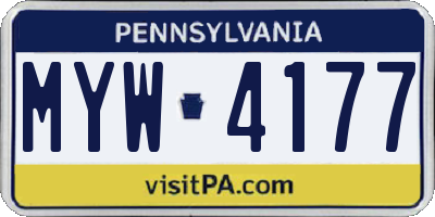 PA license plate MYW4177