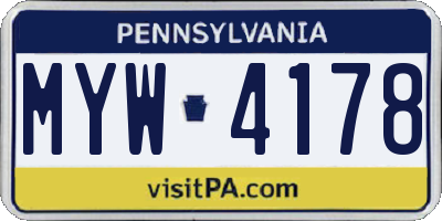 PA license plate MYW4178
