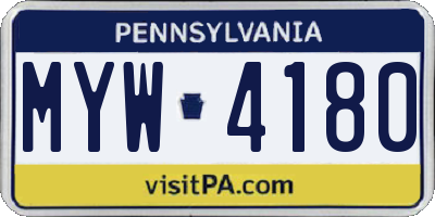 PA license plate MYW4180