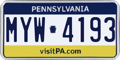 PA license plate MYW4193