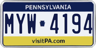 PA license plate MYW4194