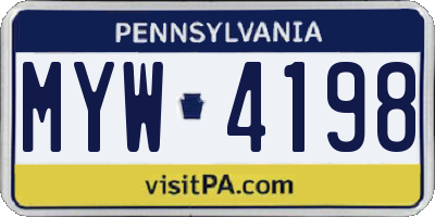 PA license plate MYW4198