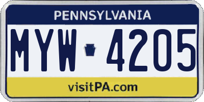 PA license plate MYW4205