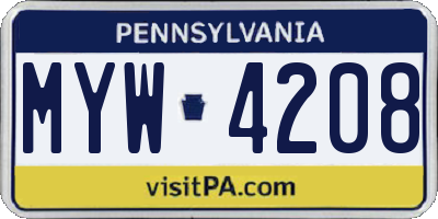 PA license plate MYW4208