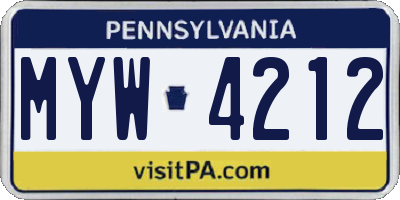 PA license plate MYW4212