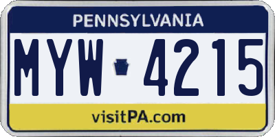 PA license plate MYW4215