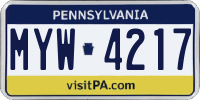 PA license plate MYW4217