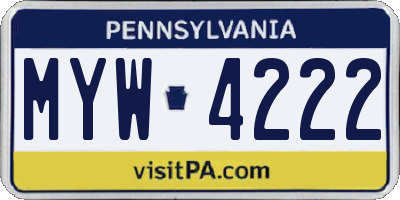 PA license plate MYW4222