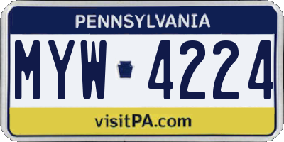 PA license plate MYW4224