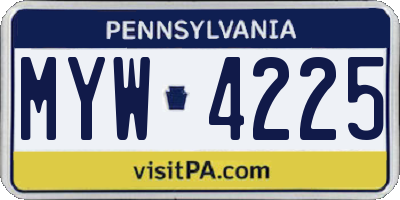 PA license plate MYW4225