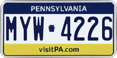 PA license plate MYW4226