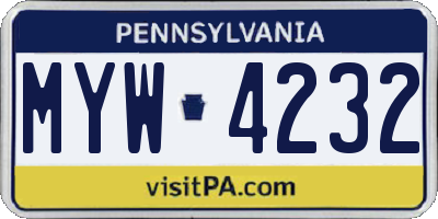 PA license plate MYW4232