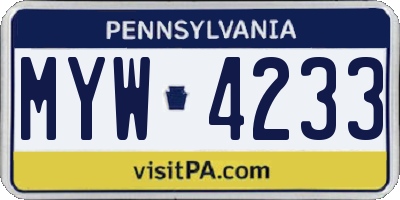 PA license plate MYW4233