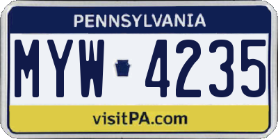 PA license plate MYW4235