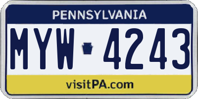 PA license plate MYW4243