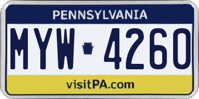PA license plate MYW4260