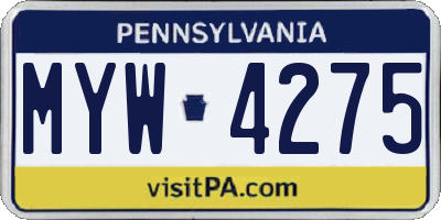 PA license plate MYW4275