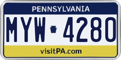 PA license plate MYW4280