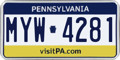 PA license plate MYW4281