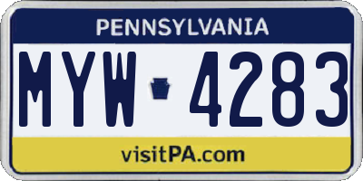 PA license plate MYW4283