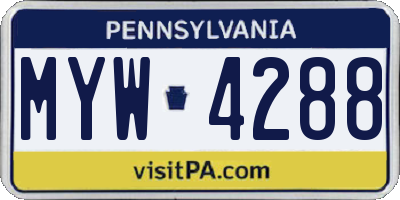 PA license plate MYW4288