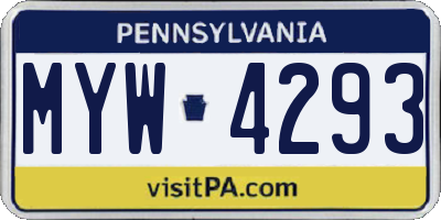 PA license plate MYW4293