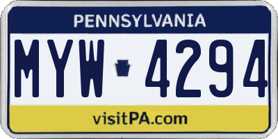 PA license plate MYW4294